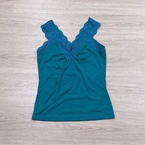 New York & Company Green and Blue Lace Ruched Camisole